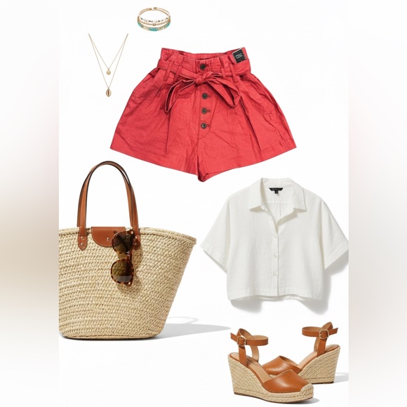 Abercrombie & Fitch High Waisted Linen-Blend Paperbag Shorts - Picture 2 of 7